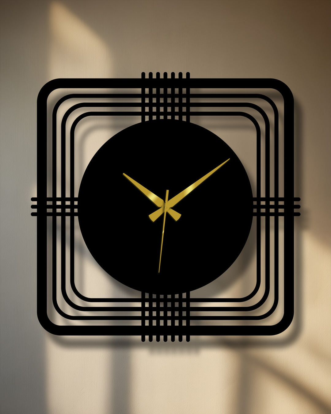 The striking edges and borders of this geometric square frame modern metal wall clock create a bold decoration wall art piece.