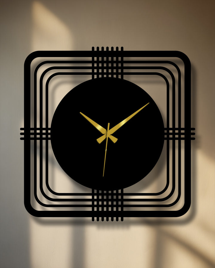 The striking edges and borders of this geometric square frame modern metal wall clock create a bold decoration wall art piece.