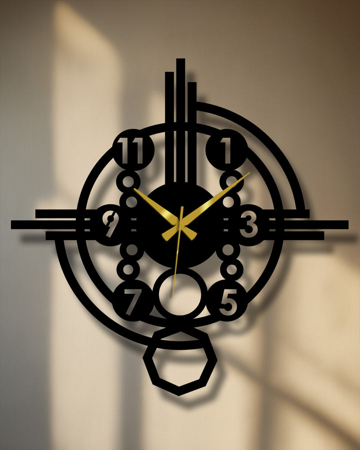 Black defines this modern industrial gear style metal wall clock, providing a striking contrast in decoration wall art with its minimalist design.