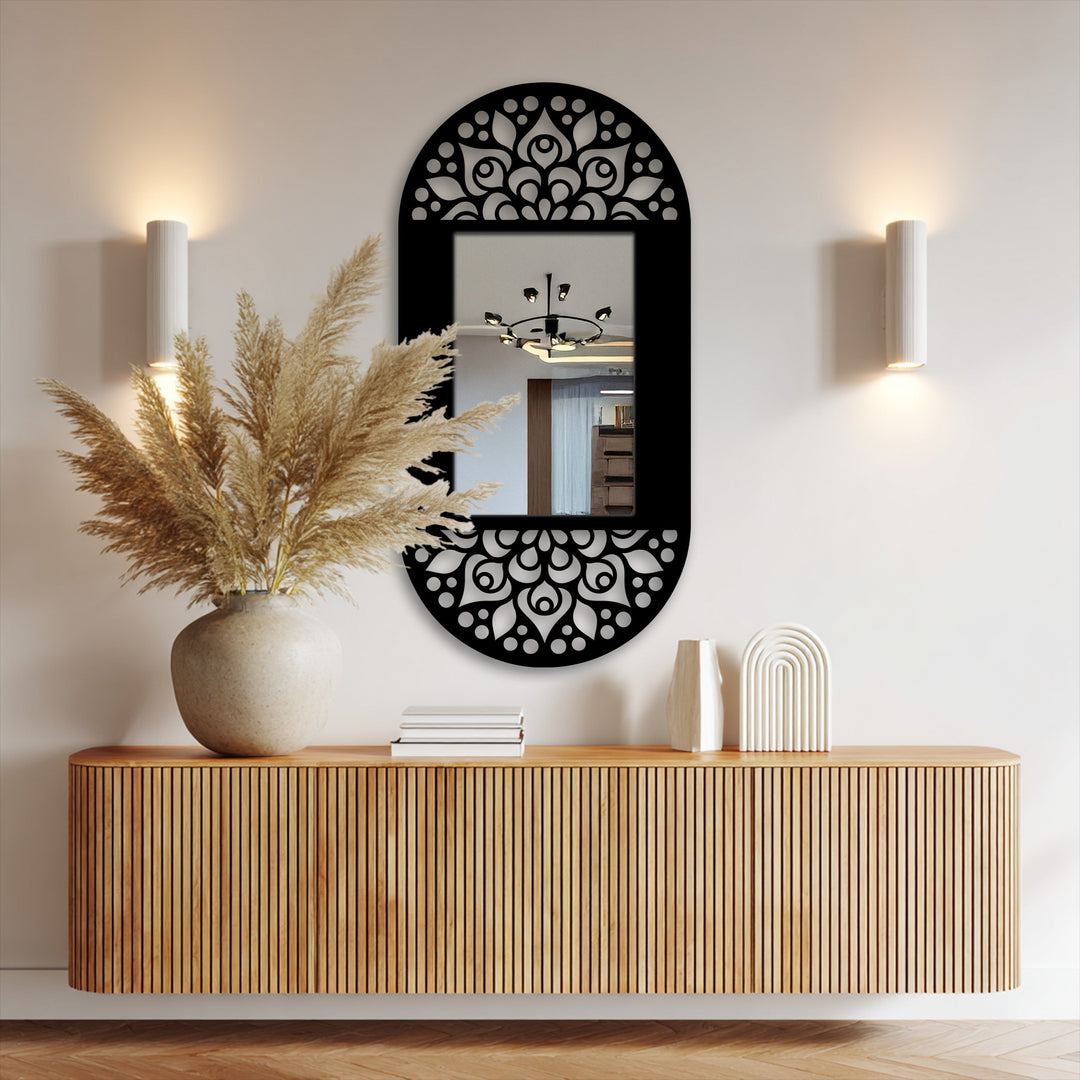 Chiave greca rotonda decorativa Specchio da Parete – Decorazione da parete con specchio classico moderno