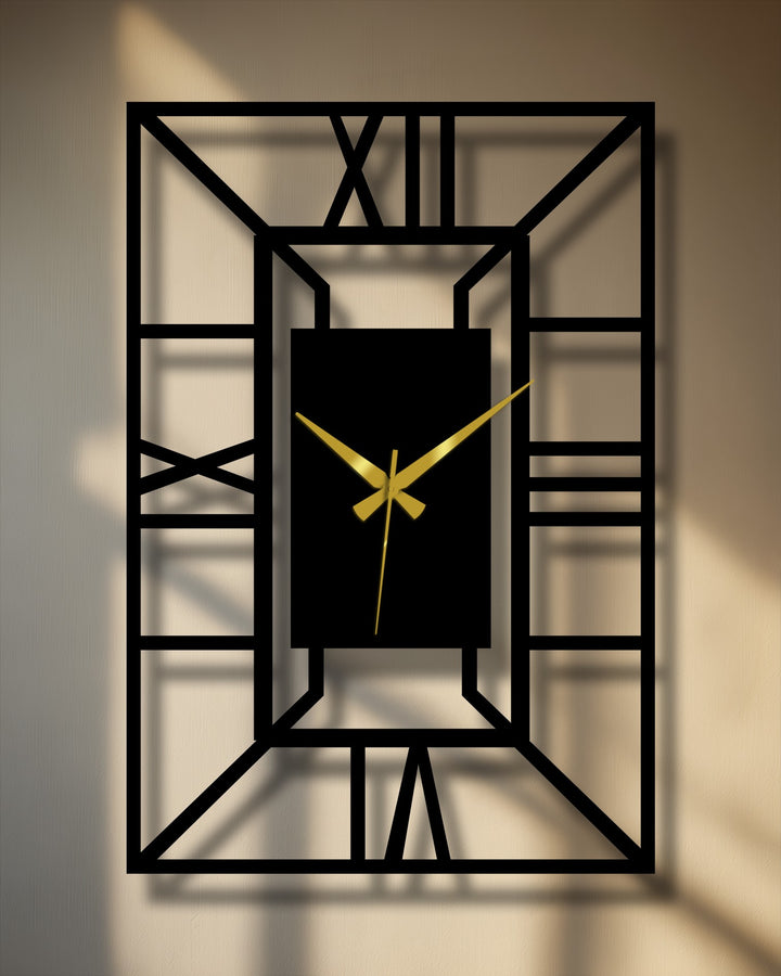 Juxtaposing with geometric lines, the organic forms enhance the visual complexity of this architectural frame geometric metal wall clock through its unique metal wall art appeal.