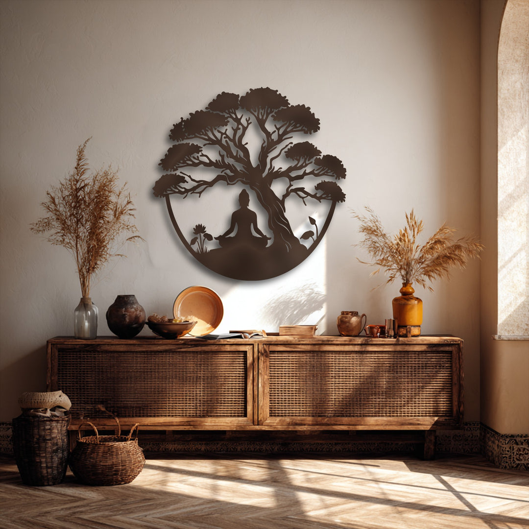 Meditation Tree Metal Wall Art – Zen Yoga Decor