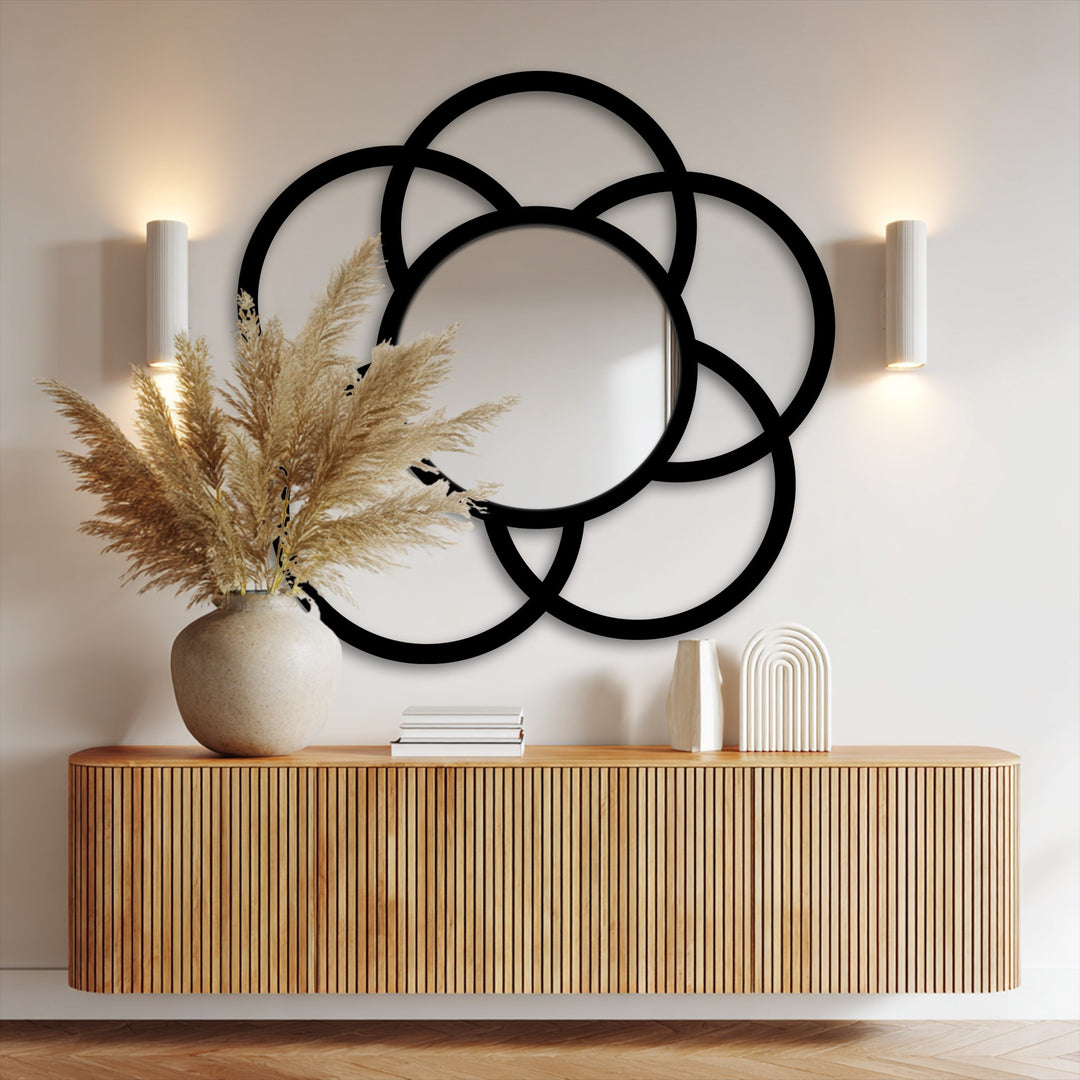 Chiave greca rotonda decorativa Specchio da Parete – Decorazione da parete con specchio classico moderno