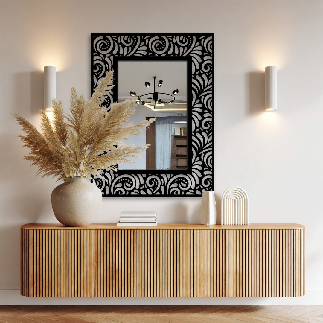 Chiave greca rotonda decorativa Specchio da Parete – Decorazione da parete con specchio classico moderno