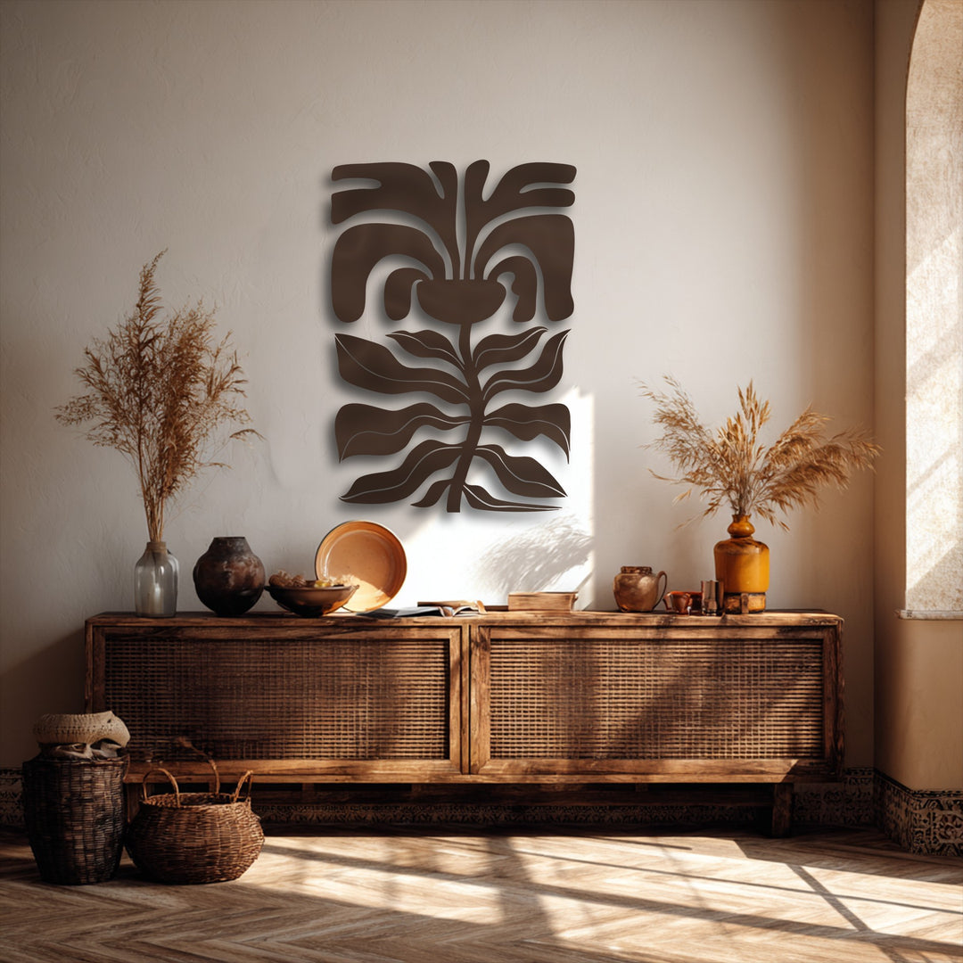 Visual rhythm emanates from the abstract floral face metal decoration wall art, harmoniously intertwining curves and shapes.