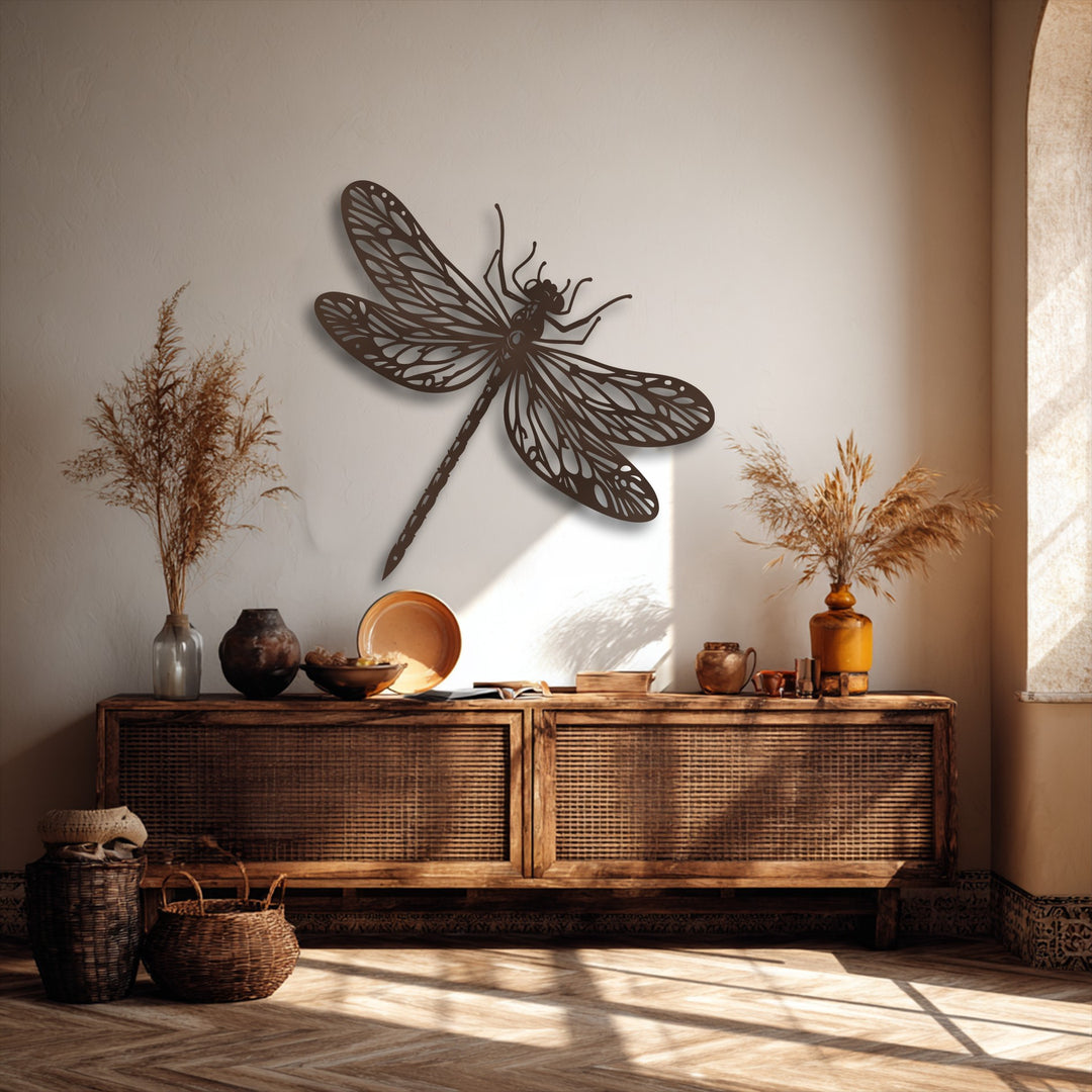 Crafted with exquisite detail, this decorative metal art piece showcases an elegant dragonfly, highlighting its superior material quality.