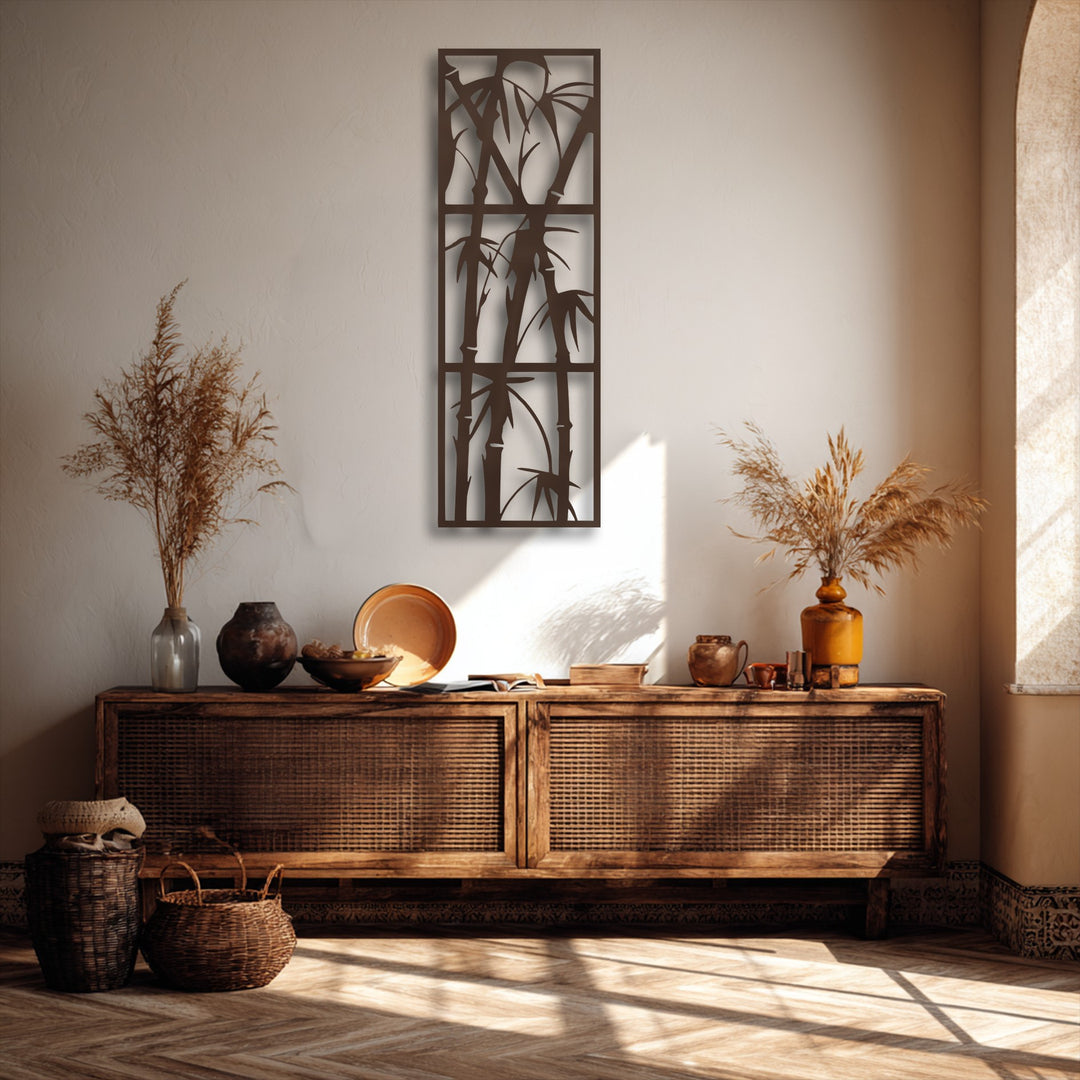 This unique metal wall art piece showcases exceptional material quality, featuring a meticulously crafted bamboo design.