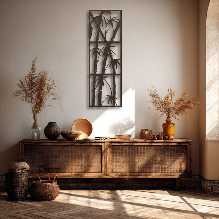 This unique metal wall art piece showcases exceptional material quality, featuring a meticulously crafted bamboo design.