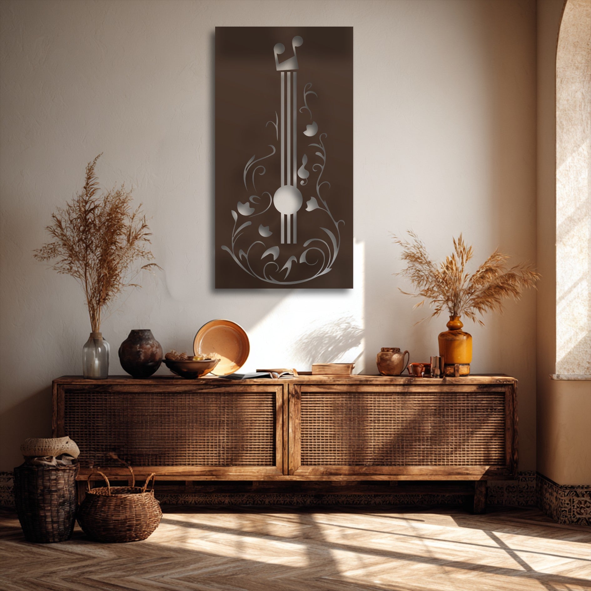 Floral Guitar Metal Wall Art – Music Inspired Decor – MyPhotoStation