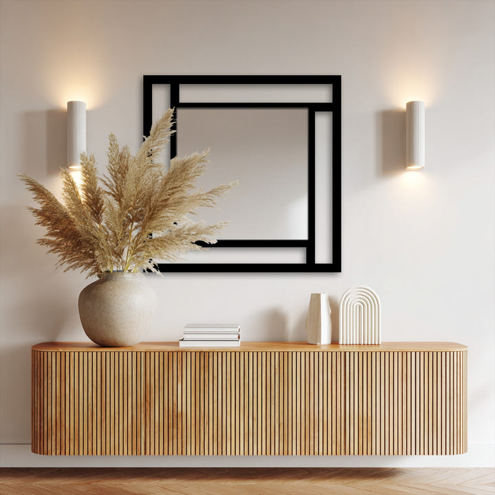 Rectangular rail framed square mirror