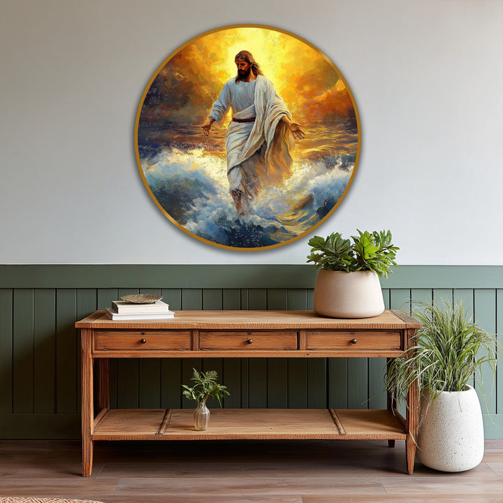 Textured brushstrokes create a rich surface in this divine light over the waves oil painting, a piece of modern oil painting art with visible depth and dimension.