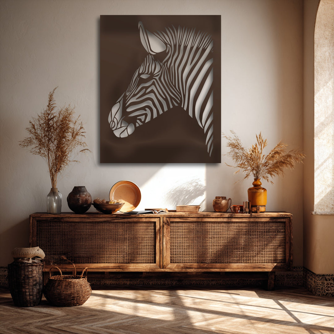 This zebra decoration wall art boasts a lustrous metallic finish on its stripes, creating a captivating three-dimensional effect on the metal art.