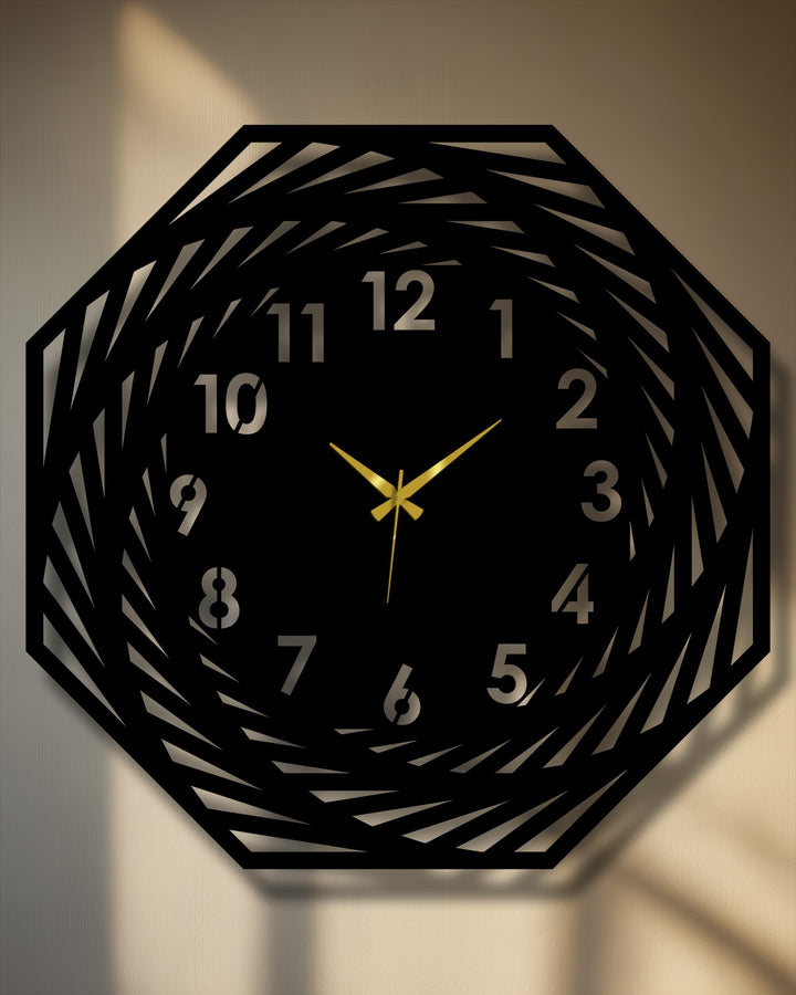 The stillness of this spiral geometric clock design captures the essence of modern metal art for wall, a unique and decorative timepiece.