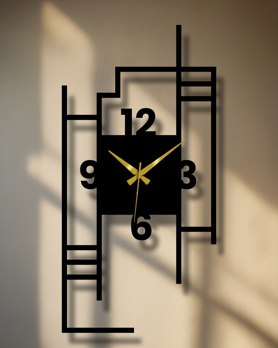 The negative space in this metal wall decor highlights the modern city skyline geometric metal wall clock's minimalist design.
