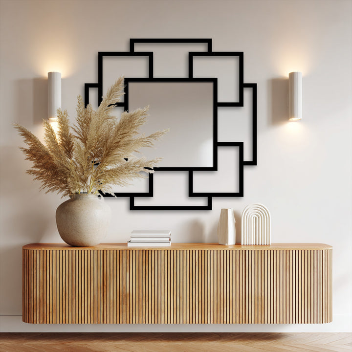 With its dynamic depth and layers, this cascade squares wall mirror captures attention, illustrating a modern approach to decorating with wall mirrors.