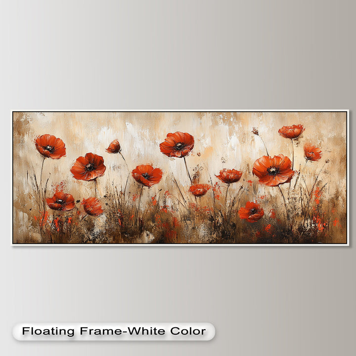 Red Poppies in Earth-Toned Harmony - Flower Oil Painting