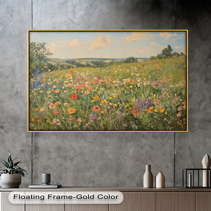 Wildflower Field Impressionist – Framed Landscape Oil Painting