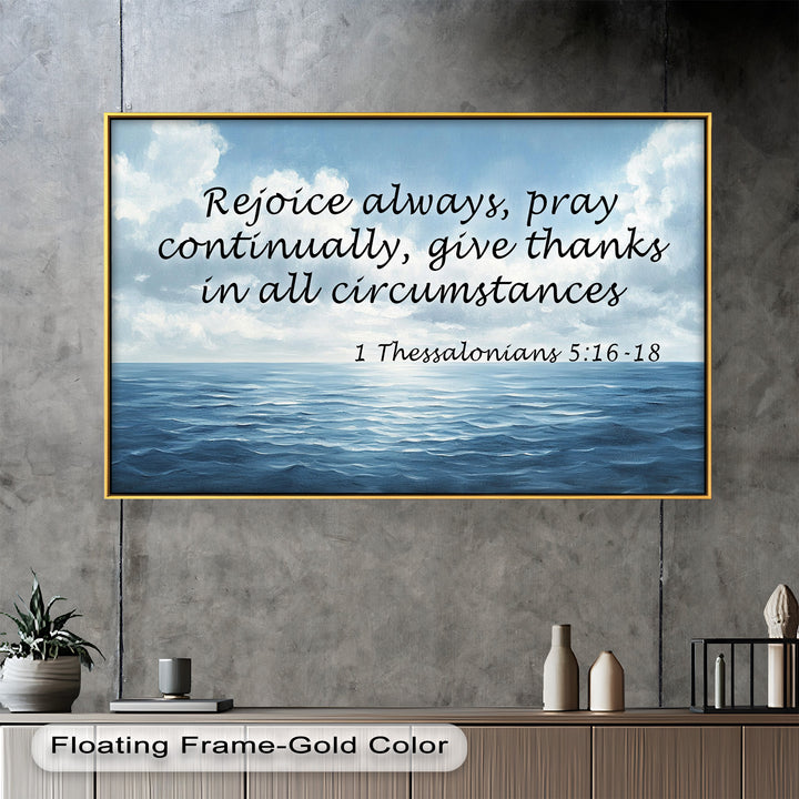 Biblical-themed coastal scene reflecting spiritual joy and continuous prayer.
