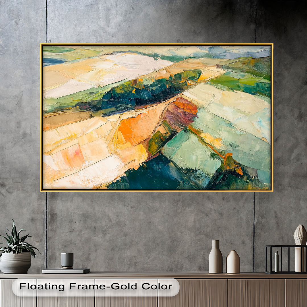 Golden Divide – Abstraktes Landschaftsfeld-Ölgemälde