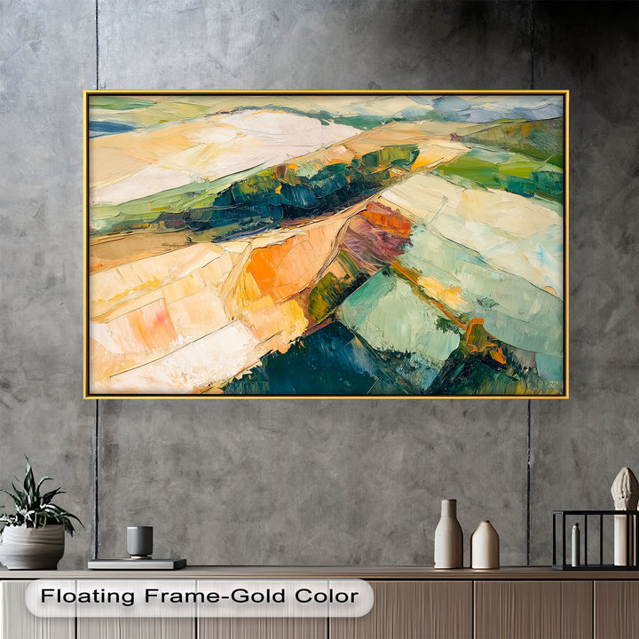 Golden Divide – Abstraktes Landschaftsfeld-Ölgemälde