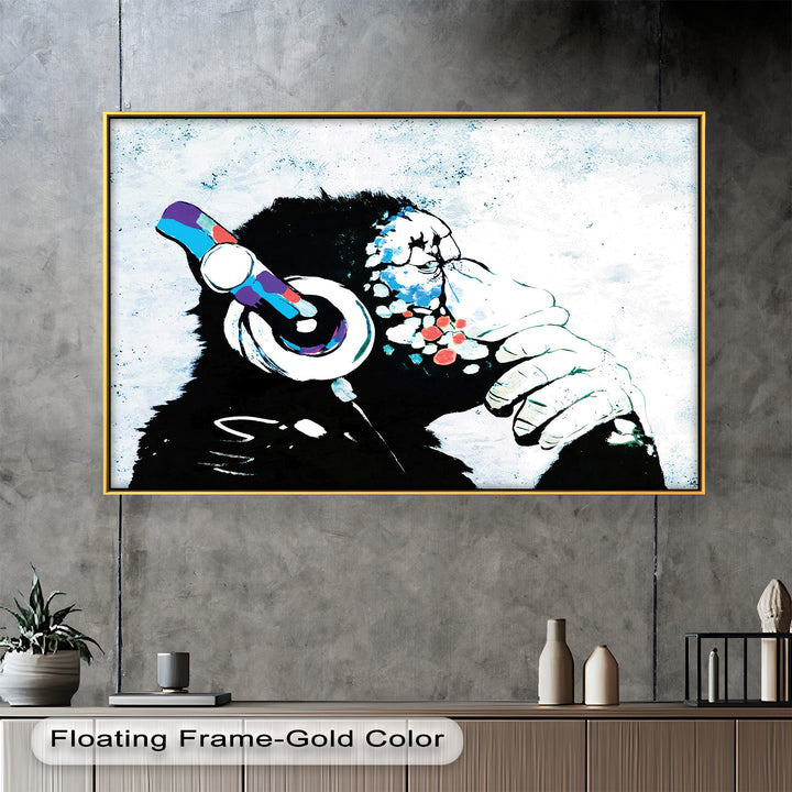 Contemplative Chimp with Headphone – Banksy Oil Painting
