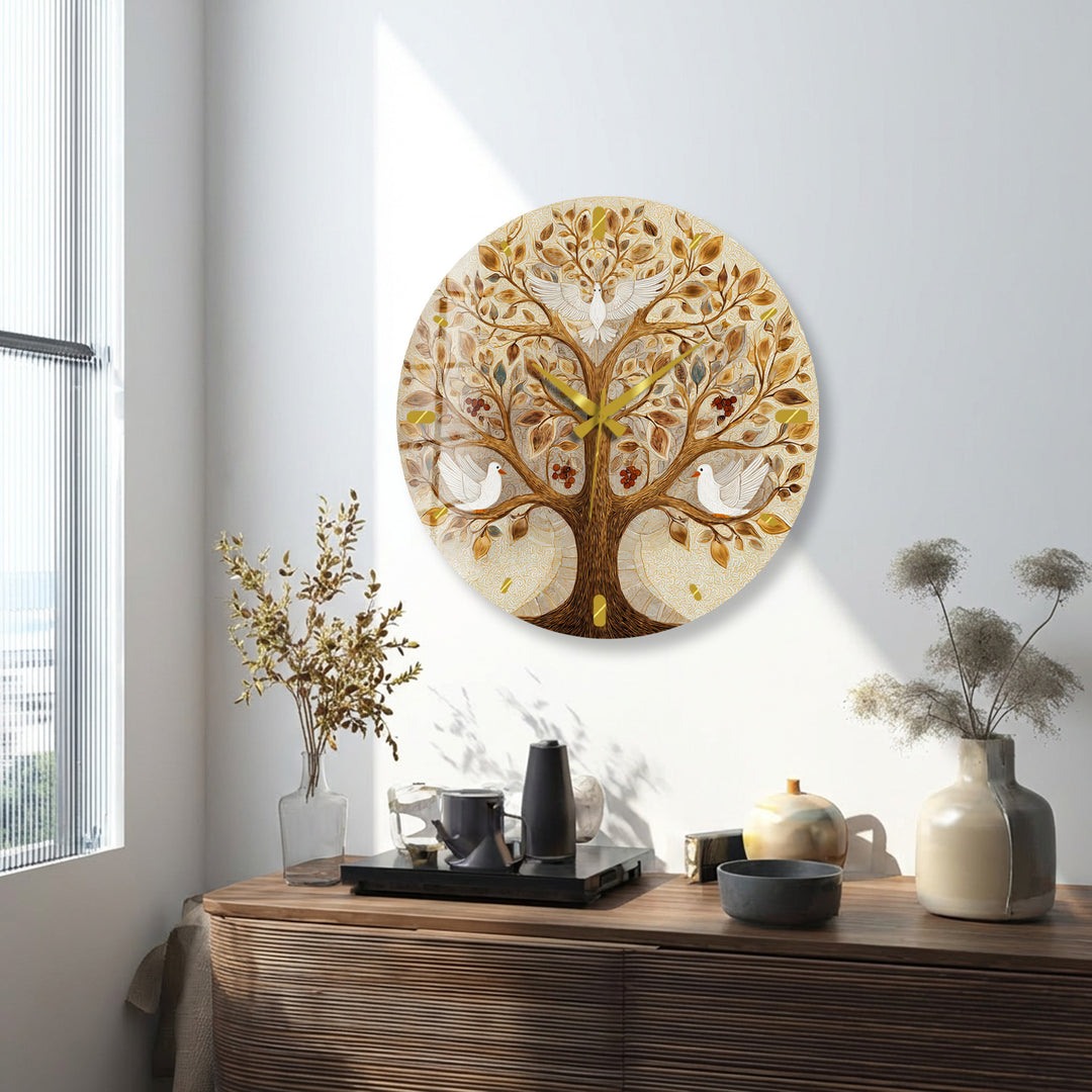 Tree of Life Glass Wall Clock – White Dove Botanical Decor