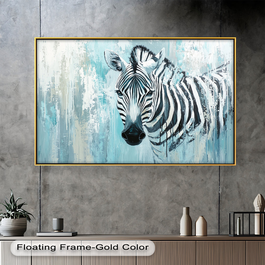 Zebra in Blue Abstract Style - Animal Oil Painting