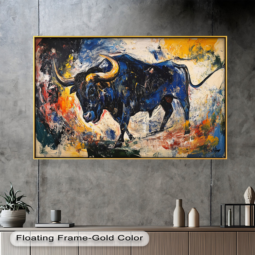 Power in Motion – Expressionist Bull Oil Painting