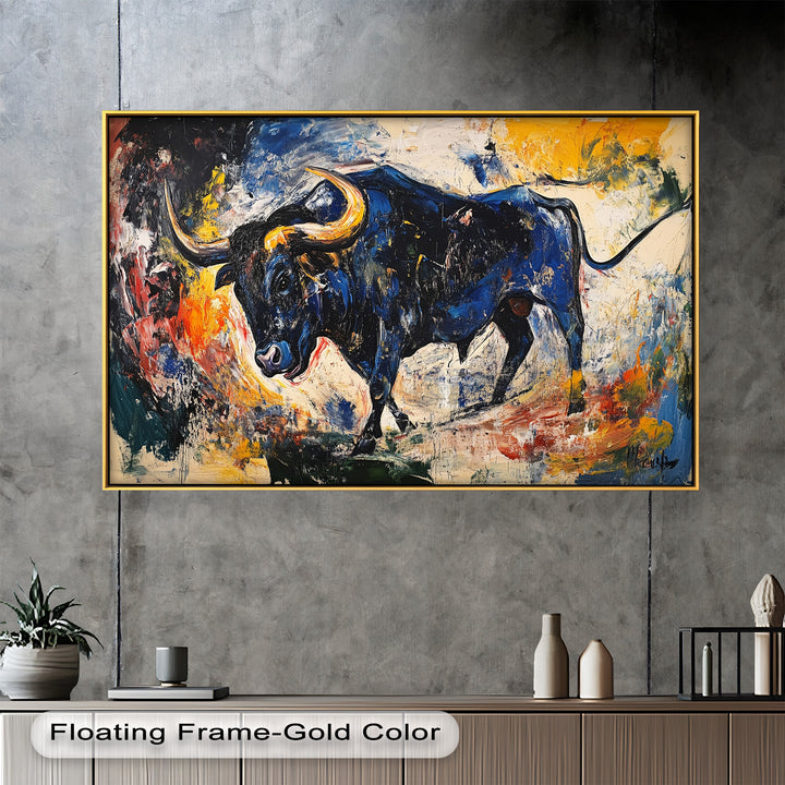 Power in Motion – Expressionist Bull Oil Painting
