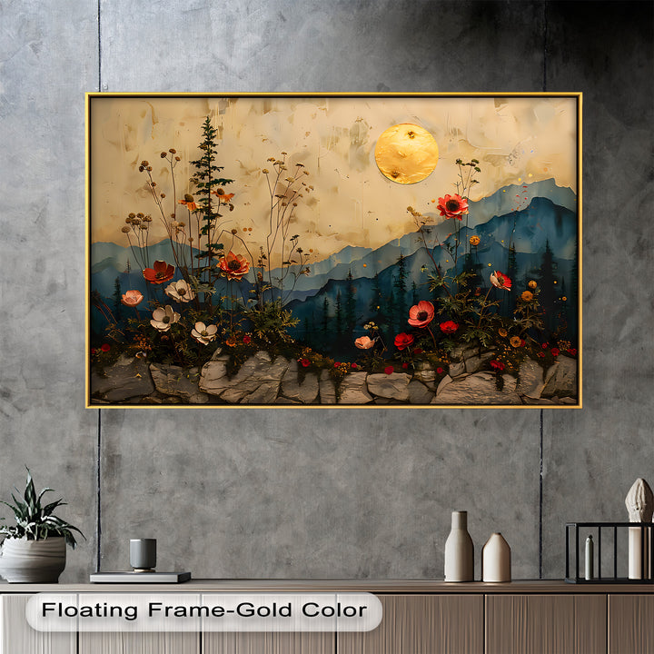 Golden Moon Wall Art-Forest Landscape Oil Painting