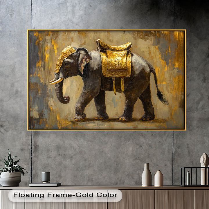 Elephant with Golden Saddle - Animal Oil Painting