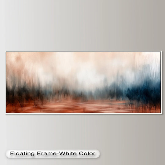 The Desert Mirage's thin white frame creates a crisp border, beautifully complementing the modern oil painting art and adding a clean edge.
