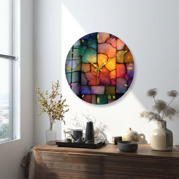 Colorful Mosaic Glass Wall Clock – Abstract Stone Pattern Decor