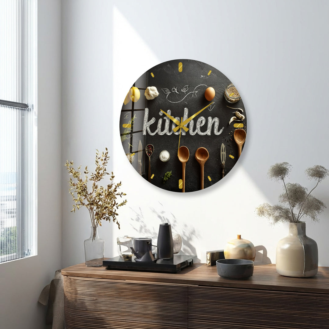 Rustic Kitchen Glass Wall Clock – Farmhouse Chalkboard Decor