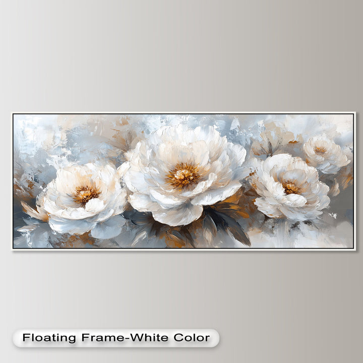 White Petals on Soft Neutral Background - Flower Oil Painting