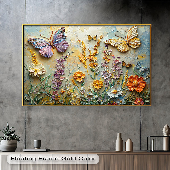 Abstract Floral Butterflies – Modern Oil Painting