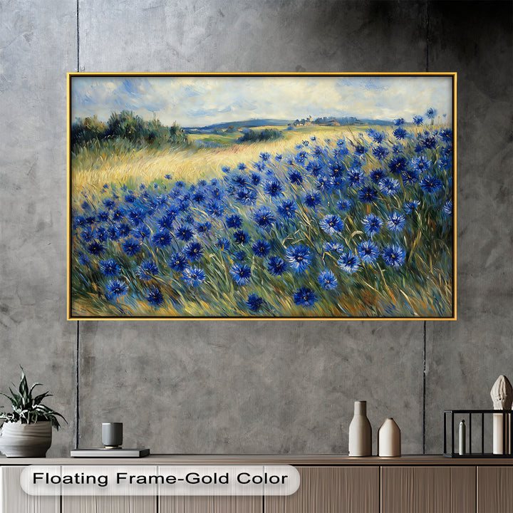 Golden Fields and Blue Cornflowers – Impressionist Meadow Scene Oil Painting