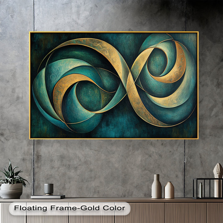 Infinity Loop Abstract – Teal & Gold Modern Oil Painting