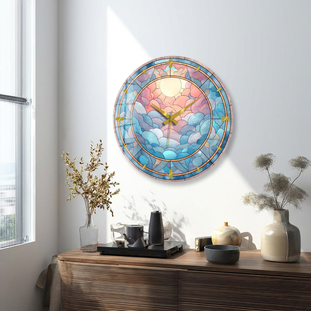 Pastel Cloud Glass Wall Clock – Stained Glass Style Decor