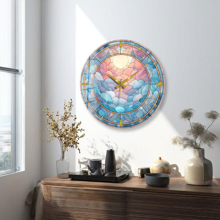 Pastel Cloud Glass Wall Clock – Stained Glass Style Decor