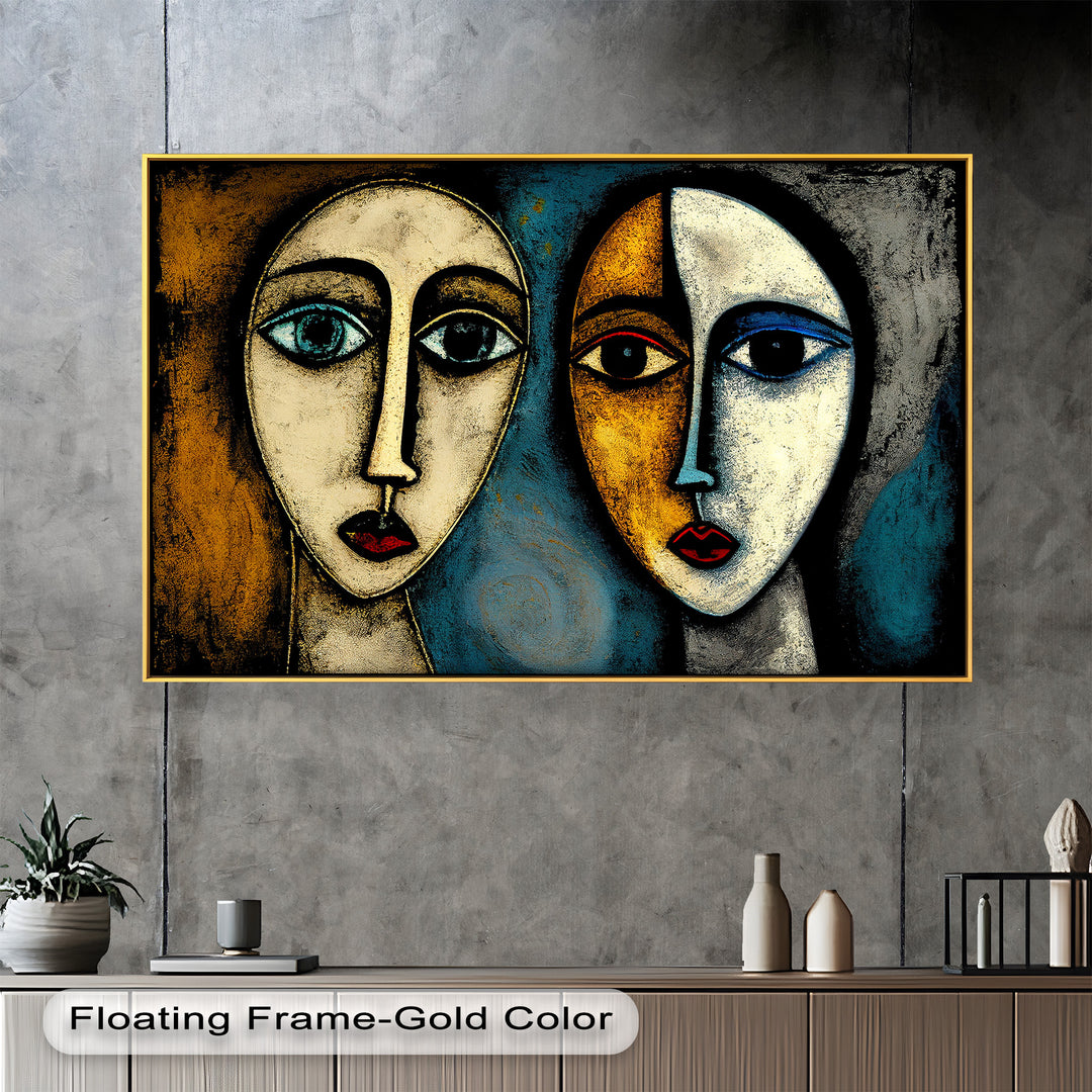 Duality of Gaze – Abstract Expressionist Portrait Picasso Oil Painting