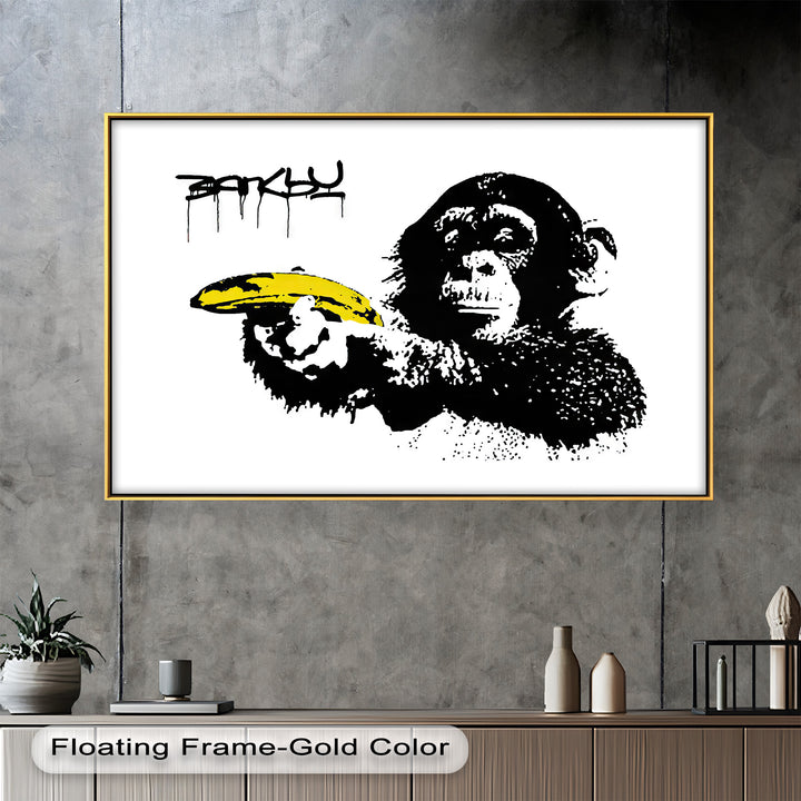 Monkey with Banana Gun – Satirical Banksy Oil Painting