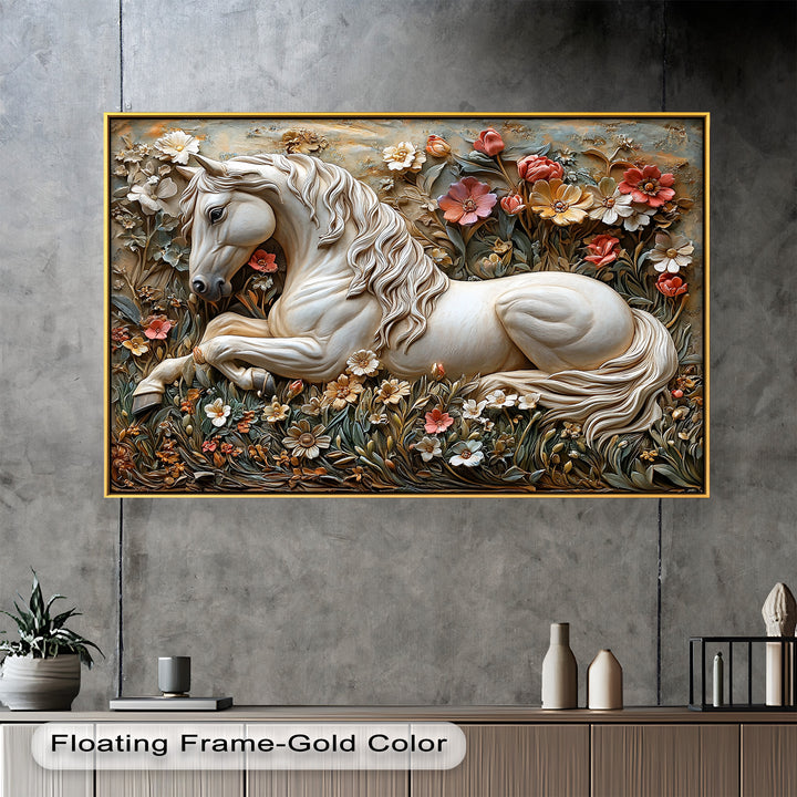 Rock Texture Flower Horse – Elegant Equine Oil Painting