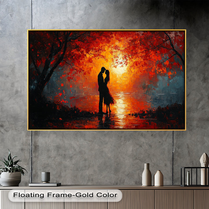 Passionate Kiss Beneath Autumn Flames - Love Oil Painting