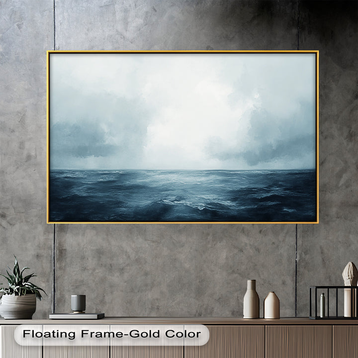 Ocean Horizon Calm – Minimalistisches blaues Meereslandschafts-Ölgemälde
