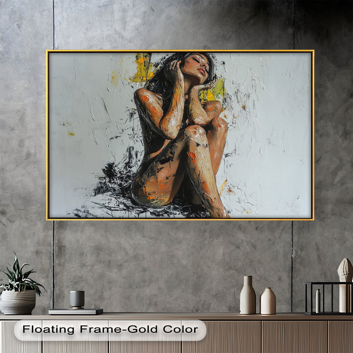 Poise in Silence – Textured Nude Figure Oil Painting