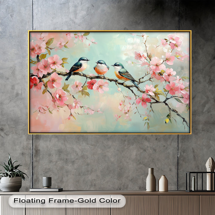 Three Birds Among Blossoms – Animal Oil Painting