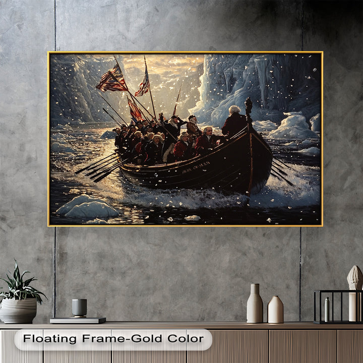 Crossing the Ice – Patriotic Revolutionary Boat Oil Painting