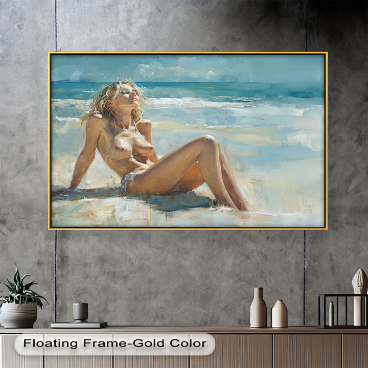 Sun-Kissed Serenity – Beachside Nude Figurative Oil Painting