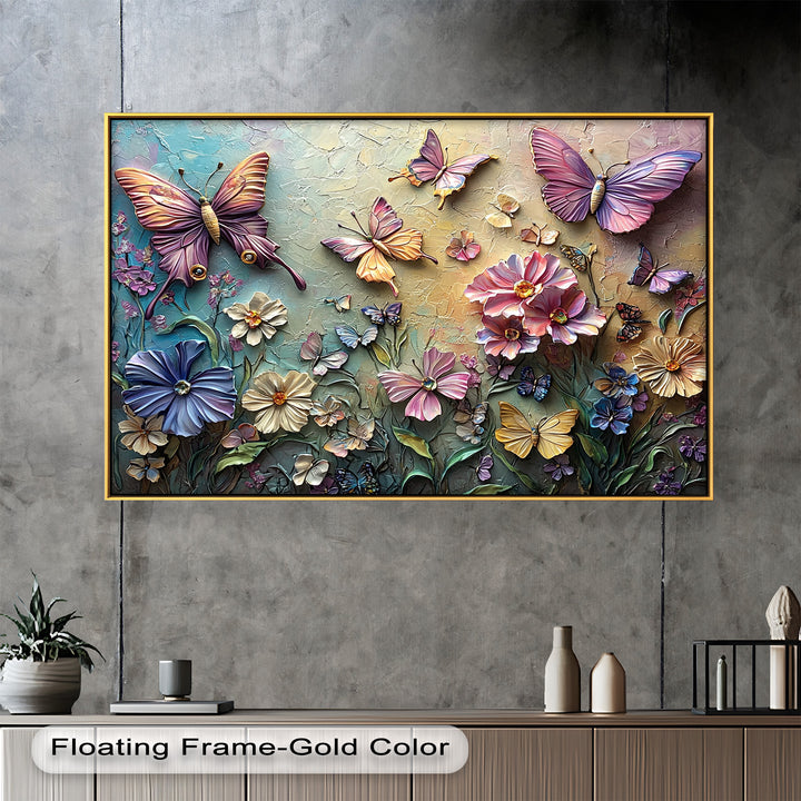 Butterflies Abstract Floral – Colorful Nature-Themed Oil Painting